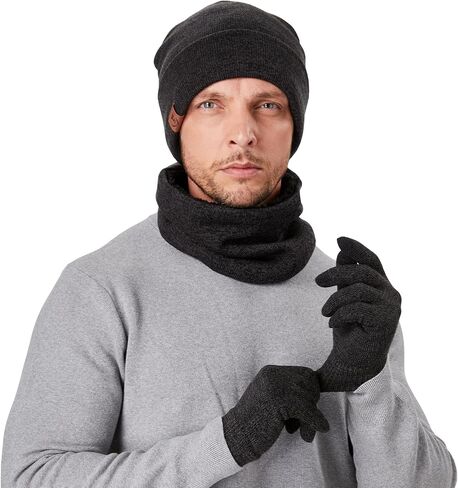 OZERO 3-Pieces Beanie Hat Scarf Gloves Set - Winter Knitted Set Touchscreen Gloves Slouchy Hat Neck Warmer Keep Warm in Saudi Arabia