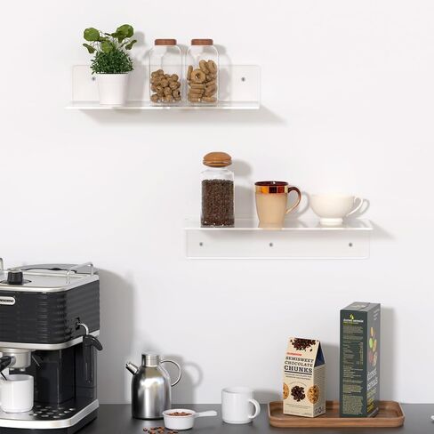 12" Black Acrylic Floating Shelves, 4 Pack Wall Shelf with Cable Clips, Small Floating Shelf for Expand Wall Display Space for Living Room, Bathroom, Gaming Room, Dorm Wall Decor in Kuwait