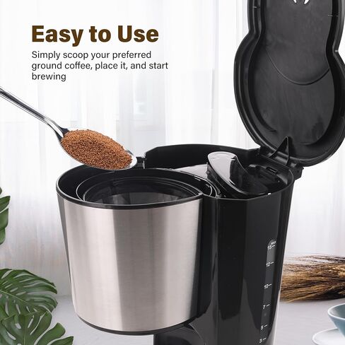 ماكينة صنع القهوة بالتنقيط 12 كوب من YSSOA، ماكينة قهوة مضادة للتنقيط، وظيفة الحفاظ على الدفء التلقائي، أواني قهوة شفافة لمستوى الماء، ماكينة صنع القهوة الصغيرة باللون الأسود، من الفولاذ المقاوم للصدأ in Kuwait