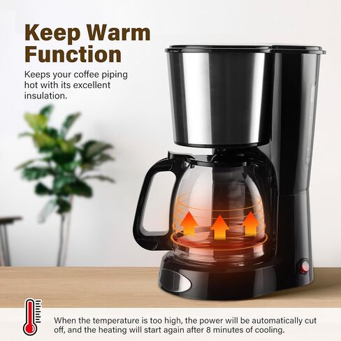 ماكينة صنع القهوة بالتنقيط 12 كوب من YSSOA، ماكينة قهوة مضادة للتنقيط، وظيفة الحفاظ على الدفء التلقائي، أواني قهوة شفافة لمستوى الماء، ماكينة صنع القهوة الصغيرة باللون الأسود، من الفولاذ المقاوم للصدأ in Kuwait