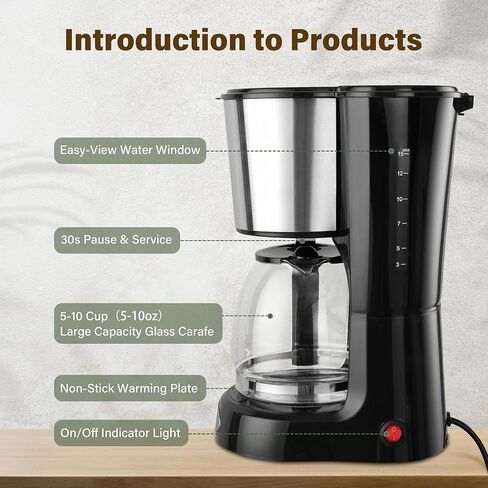 ماكينة صنع القهوة بالتنقيط 12 كوب من YSSOA، ماكينة قهوة مضادة للتنقيط، وظيفة الحفاظ على الدفء التلقائي، أواني قهوة شفافة لمستوى الماء، ماكينة صنع القهوة الصغيرة باللون الأسود، من الفولاذ المقاوم للصدأ in Kuwait