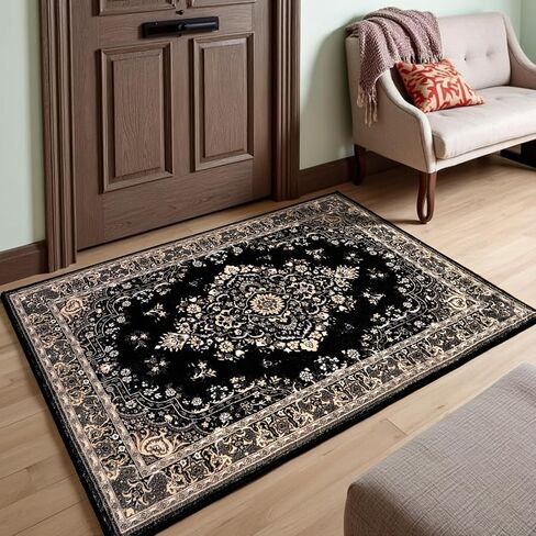 HOMORE Vintage Runner Rug-2x6 Hallway Runners Rugs for Entryway Non Slip Washable Bedroom Rug Faux Wool Floor Carpet Runner for Kitchen Entrance Laundry Living Room Dorm, Brown in Kuwait