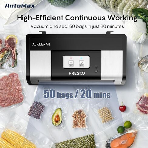 FRESKO Fully Automatic Vacuum Sealer, 140 Watts, Hands-Free Food Sealer with Dry/Moist Food Detection, 2 Rolls Bag, Built-in Cutter and Bag Storage in Kuwait