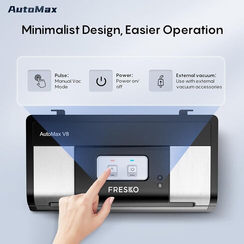 FRESKO Fully Automatic Vacuum Sealer, 140 Watts, Hands-Free Food Sealer with Dry/Moist Food Detection, 2 Rolls Bag, Built-in Cutter and Bag Storage in Kuwait