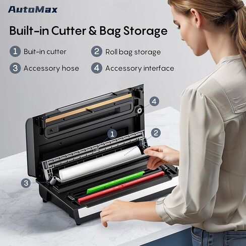 FRESKO Fully Automatic Vacuum Sealer, 140 Watts, Hands-Free Food Sealer with Dry/Moist Food Detection, 2 Rolls Bag, Built-in Cutter and Bag Storage in Kuwait