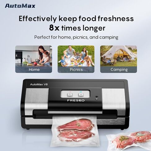 FRESKO Fully Automatic Vacuum Sealer, 140 Watts, Hands-Free Food Sealer with Dry/Moist Food Detection, 2 Rolls Bag, Built-in Cutter and Bag Storage in Kuwait