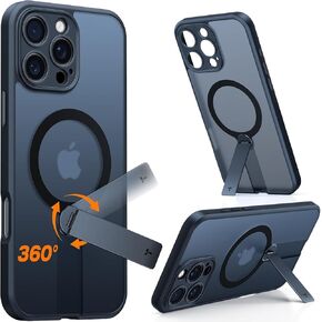 TORRAS Upgraded 360°Rotable Stand Magnetic Case for iPhone 16 Pro Max Case, Full Camera Protection, Fit for MagSafe,16FT Mil-Grade Drop Protection for iPhone 16 Pro Max (6.9"), Black Titanium