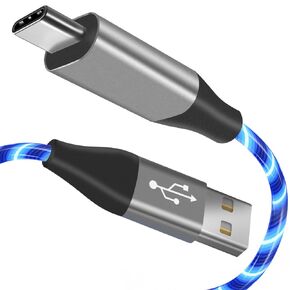 USB Type C Cable, LED Light up USB A to Type C Charger Cord Compatible with Samsung Galaxy S20/S10/S9/S8, LG V40, 3A Lighted Fast Charge Cord (Blue, 6 ft)