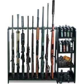 Gun Racks,Wooden Rifle Racks with Pistol Rack, Floor Standing Shotgun Rack Indoor, Gun Display Rack for Home Garage Gun Storage - Holds up to 9 Long Guns and 8 Handguns