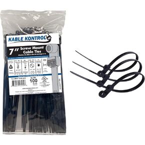 Kable Kontrol Zip Ties with Screw Hole, 11 Inch 100 Pcs Black, 50 Lbs. Tensile Strength, Self-Locking, Multipurpose Mounting head Cable Ties for Indoor & Outdoor Use