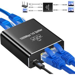 موزع إيثرنت 1 إلى 2، مقسم شبكة جيجابت، مقسم إنترنت RJ45 LAN، مقسم LAN للكمبيوتر، المحول، جهاز التوجيه، ADSL، جهاز فك التشفير، تلفزيون رقمي (منفذان يعملان في وقت واحد)