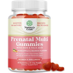 Vegan Prenatal Gummies for Women - Gummy Prenatal Vitamins for Women with Iron Folic Acid and Superfruit Blend - Chewable Prenatal Vitamins for Women Gummy Formula (Pineapple Mango) - 1 Month