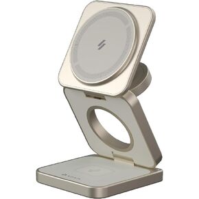 ADAM elements Qi2 Magnetic Wireless Charger/Fast Charger – Mag 3 Pro Qi2 3-in-1 Foldable Travel Fast Charging Station 15W for iPhone 12/13/14/15/16 Series, Apple Watch & AirPods Series (Titanium)