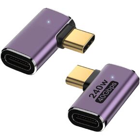 محول AreMe 240 واط USB C 90 درجة (2 حزمة)، زاوية يسار ويمين من النوع C ذكر إلى أنثى موصل 40 جيجابت في الثانية لأجهزة Thunderbolt، Switch، MacBook، الكمبيوتر المحمول، الكمبيوتر اللوحي، الهاتف in Kuwait