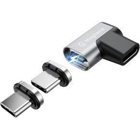 240W Magnetic USB C 90 Degree Adapter, 1Pack Right Angle Type C Adapters with 2 Tips, 24Pin Fast Charge 40Gbps 4K 60Hz for USB 3/4 MacOS Pro/Air Laptop Tablet iPhone 15 16 Pro/Max