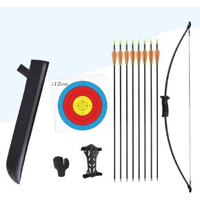 Elong Recurve Bow and Arrow Set Outdoor Youth Junior Archery Beginner Training Includes 8 Arrows, Armguard, Quiver, Target Face, Finger Tab