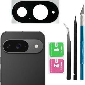 Pixel 9 Back Camera Glass Lens Replacement for Google Pixel 9 Rear Camera Glass with Adhesive Pre-Installed and Reparing Toolkits