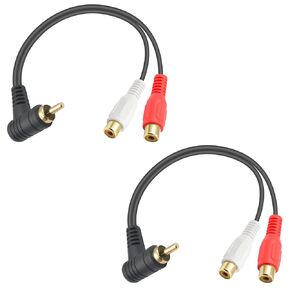 Duttek 90 Degree RCA Y Splitter Cable 8In/20cm, Right Angled RCA Splitter 1 Male to 2 Female Stereo Audio Subwoofer Cable Gold-Plated Plug for RCA Subwoofer Digital, Audio DVD, TVs etc (2 Pack)