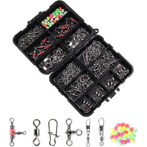 Set of 140 Fishing Swivels Tackle Kit Fishing Tackle set Lure Fishing Small Accessories Swivel Connector Sea Fishing Set Box for Bass Trout Freshwater Saltwater