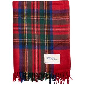 Picnic Rug Scottish Tartan Throw in Wallace - Warm 100% Wool Travel Blanket with Fringed Edges - 60 x 70