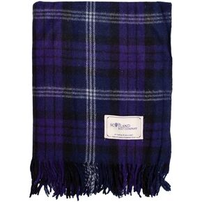 Picnic Rug Scottish Tartan Throw in Wallace - Warm 100% Wool Travel Blanket with Fringed Edges - 60 x 70