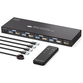 KVM Switch 2 Monitors 4 Computers 4K@60HZ HDMI KVM Switches Dual Monitor for 4 PC Sharing 2 Monitor and 4 USB3.0 Devices with Four USB3.0 Cables and IR Remote Control