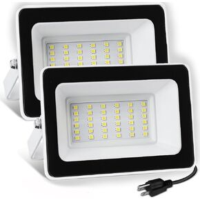 مصابيح UFOND 3000 Lumen LED، مصابيح أمان خارجية مقاومة للماء، مصباح كشاف 30 وات مع قابس، رؤوس قابلة للتعديل (عبوتان)