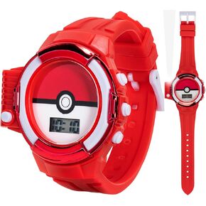 Accutime Kids Pokemon Red Pokeball Digital LCD Quartz Wrist-Watch with Flashlight and Red Strap for Boys, Girls (Model: POK4281AZ)