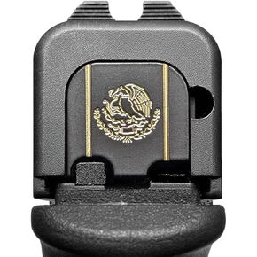 Milspin Slide Back Plate Compatible with Glock Gen 1-5 I Mexico Flag I Black on Brass I Made in USA I CNC Milled (Models G43 G43x G48)