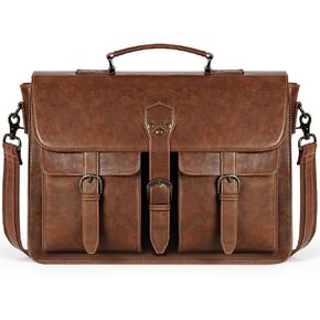RAINSMORE Messenger Bag for Men 15.6 Inch Leather Vintage Laptop Briefcase Large Laptop Bag Waterproof Satchel Bag Computer Shoulder Bag for Office Work Travel College, Brown