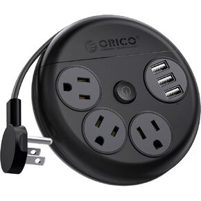 ORICO Travel Power Strip with USB Ports, 4 ft Flat Extension Cord 3 Outlets 3 USB Ports, Portable Flat Plug Power Strip Outlet Extender for Travel, Cruise Power Strip Cruise Approved - Black in Kuwait
