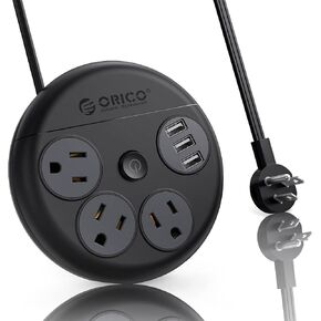 ORICO Travel Power Strip with USB Ports, 4 ft Flat Extension Cord 3 Outlets 3 USB Ports, Portable Flat Plug Power Strip Outlet Extender for Travel, Cruise Power Strip Cruise Approved - Black