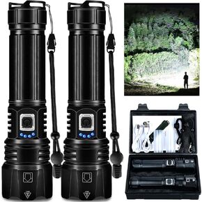 Rechargeable LED Flashlights High Lumens 2 Pack, 990,000 Lumen Super Bright Flashlight with USB Cable, 5 Modes Powerful Flashlight Waterproof Flash Light for Home Emergencies Camping
