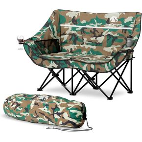 Double Camping Chair - 2 Person Camping Chair with Wine Cup Holders & Carry Bag - Love Seat Camping Chairs for Adults Kids, Camouflage, Double Lawn Chairs for Fishing BBQ & More