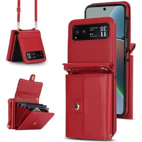 Asuwish Phone Case for Motorola Razr 40/Moto Razr 2023 Wallet Cover with Crossbody Wrist Strap Lanyard Credit Card Holder Slot Stand RFID Blocking Cell Leather Purse XT2323-6 Women Men Girls White