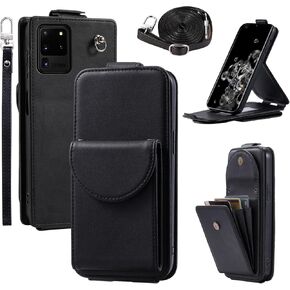 Wallet Case for Samsung Galaxy S20 Ultra 5G with Multiple Card Slots Organ Purse, Ring Buckle Wrist Strap Shoulder Strap, Phone Cover for S20ultra 20S S 20 A20 S2O 20ultra G5 Black
