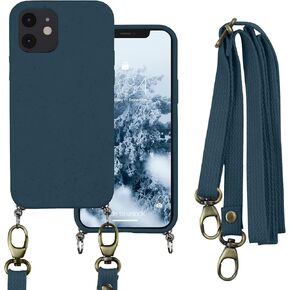 ABITKU Biodegradable Crossbody Phone Case Compatible with iPhone 12 / iPhone 12 Pro 6.1 inches (2020), Eco-Friendly Compostable Soft Cover with Adjustable & Detachable Lanyard (Blue)