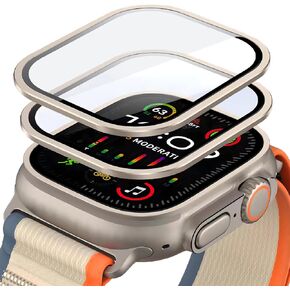 ZPIAR 2 Pack for Apple Watch Ultra 2/Ultra 49mm Tempered Glass Screen Protector with Titanium Alloy Frame, Full Coverage No Bubbles Anti-Scratch Waterproof HD Film for iwatch Ultra 2/Ultra
