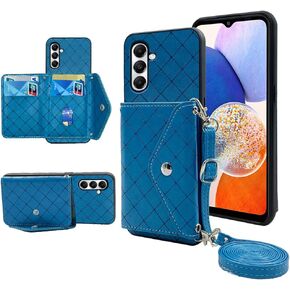 Compatible with Samsung Galaxy A15 5G Wallet Case with Crossbody Shoulder Strap and Stand Leather Credit Card Holder Cell Accessories Phone Cover for A 15 4G 15A Purple