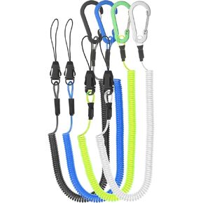 PATIKIL 4pcs Retractable Spring Coil Straps, 6" Spiral Stretchy Safety Lanyard Cord with Aluminium Removable Clip for Fishing Kayak Climbing Boating Pliers, Green,Blue,Clear,Black