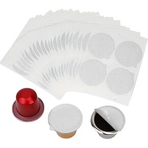 Reusable Espresso Capsules Refillable Coffee Pods Stainless Steel Cups Filters Compatible for Nespresso Original Line Machines with Aluminum Foil Seals Stickers Lids (2 Cups+100 Lids)