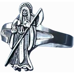 Santa Muerte Grim Reaper Stainless Steel Mens Womens Holy Death Healing Protection Ring