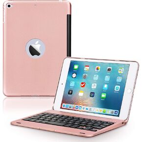 Ultra-Slim Wireless Keyboard Case for iPad Mini 4 / Mini 5, Durable Plastic Alloy Shell, Smart Folio Case with Auto Sleep/Wake Function, Silent Typing Experience (iPad Mini 4/5 Rose Gold)