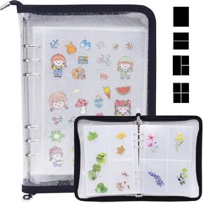 DOUBFIVSY Sticker Storage Organizer, Clear A5 Sticker Album for Collecting Sticker Zipper Binder Album Reusable Sticker Collecting Book with Blank Release Paper and Pocket (Star Purple)