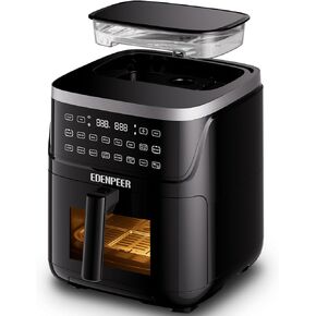 Air Fryer with Food Steamer Function, 12-IN-1, Air Fry, Roast, Bake, Broil, Dehydrate, Steam DIY, Steam & Air Fry, 7.5 QT Large Air Fryers Stainless Steel Non Toxic for Kitchen, Black