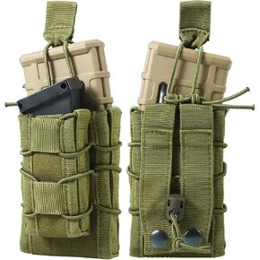 2 Packs Double Molle Mag Pouch 9mm/.40 Pistol Magazine Pouch and 5.56mm 7.62mm Rifle Mag Pouch Set Dual Stack Magazine Pouch Carrier
