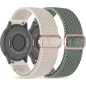 18mm Braided Stretchy Nylon Watch Bands Compatible with Garmin Venu 2S/Venu 3S/Vivoactive 4S/Vivomove 3S/Forerunner 255S/Forerunner 265S, Quick Release Elastic Strap for Women Men (2 Pack)