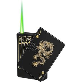 Jet Torch Lighter, Green Flame Dragon Card Lighter, Cool Poker Design Windproof Refillable Butane Lighter, for Outdoor, Indoor, Camping, BBQ, Candle, Birthday, Gift (Without Gas)