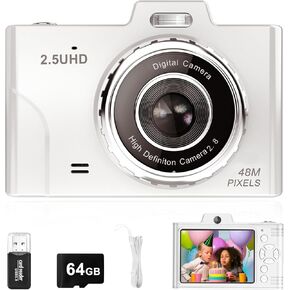 Digital Camera, 48MP 1080P FHD Camera with 64GB Card, 8X Digital Zoom Point and Shoot Digital Camera Compact Small Camera Gifts for Teens Students Children Kids Boys Girls