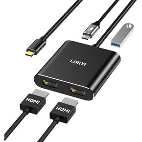 USB C to Dual HDMI Adapter, 4 in 1 USB Type C(Compatible Thunderbolt 3/4) with 2 HDMI, PD, USB, 4K@60Hz HDMI Splitter for Extended Display Compatible for MacBook,Nintendo Switch,USB C Device